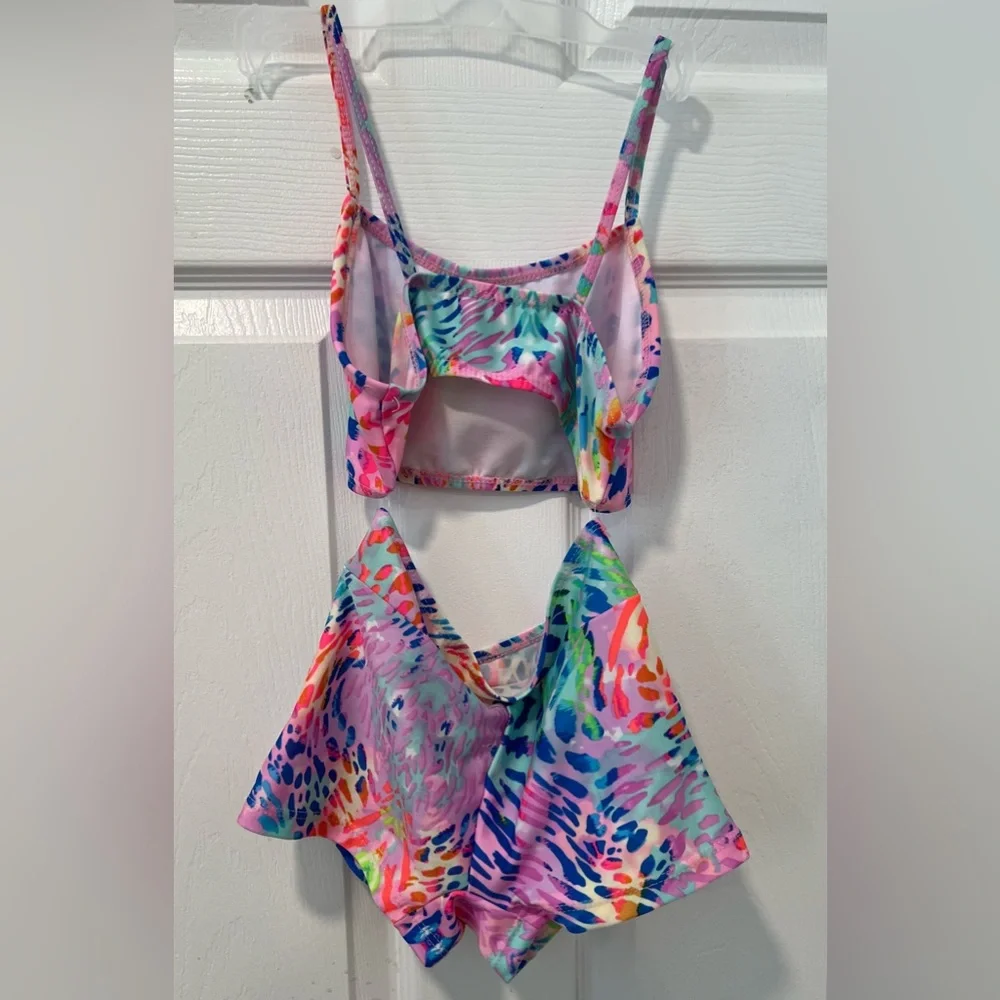 NEWMomentumBrands Girl 9/10 2-pc Swim Suit Watercolor Splash Print ElasticWaist